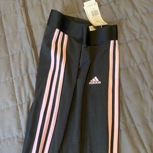 Adidas Black Leggings with Pink Stripes